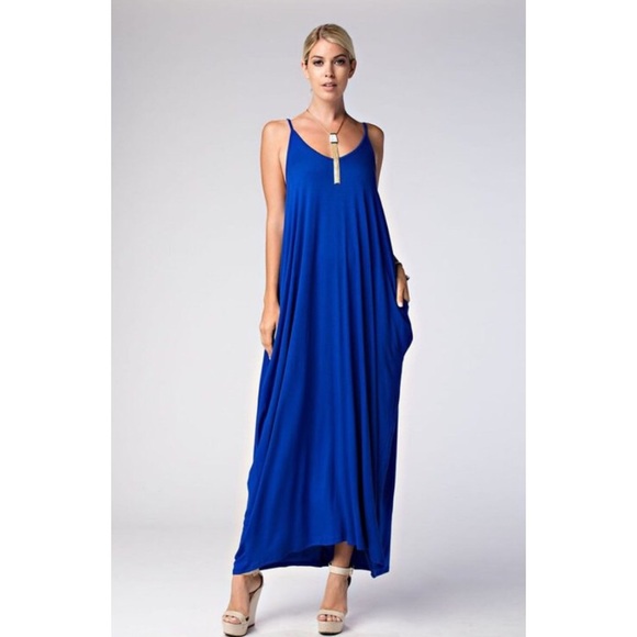 •LAST 2• Blue Spaghetti Strap Harem Maxi Dress - Picture 2 of 4